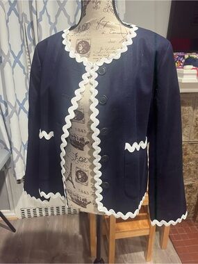 NWT/J. Crew Factory Navy Blazer with White Scallop Trim